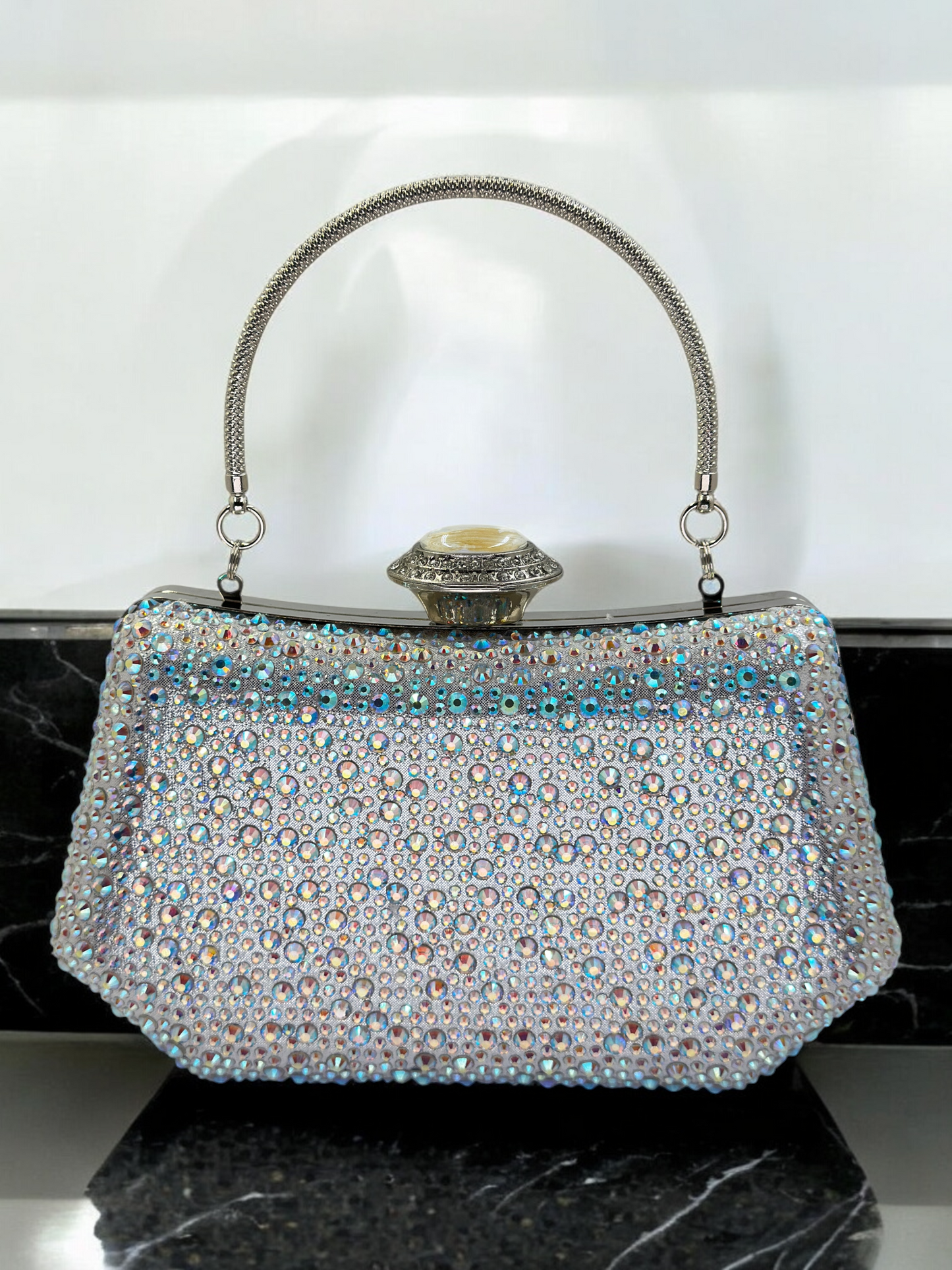 Lüks Kristal ve İnci Gece Çantası Clutch