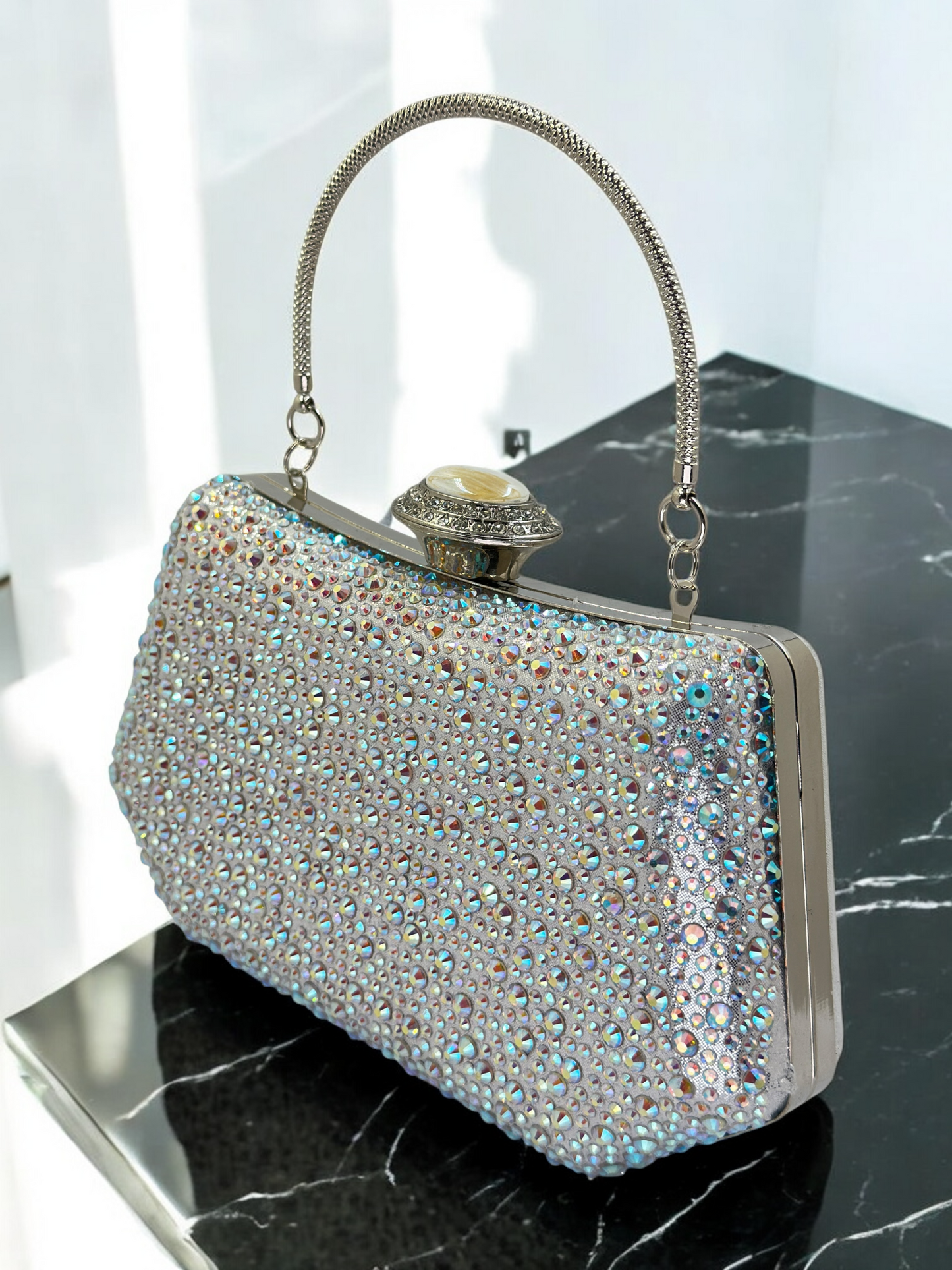 Lüks Kristal ve İnci Gece Çantası Clutch