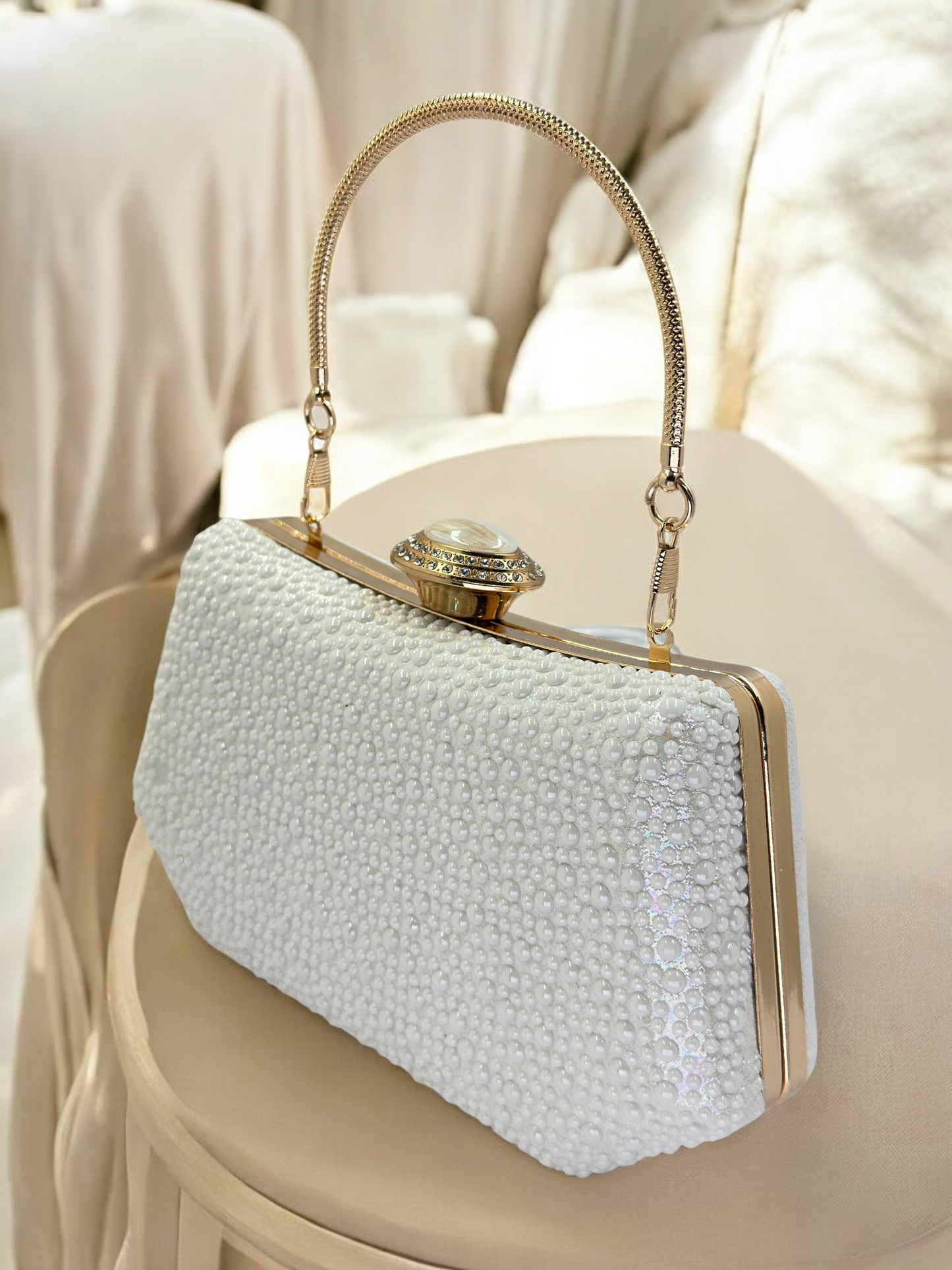 Lüks Kristal ve İnci Gece Çantası Clutch