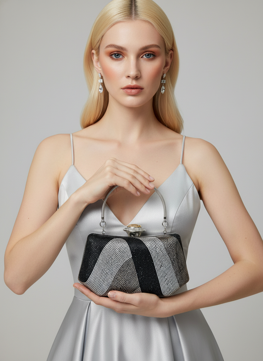 Lüks Kristal ve İnci Gece Çantası Clutch