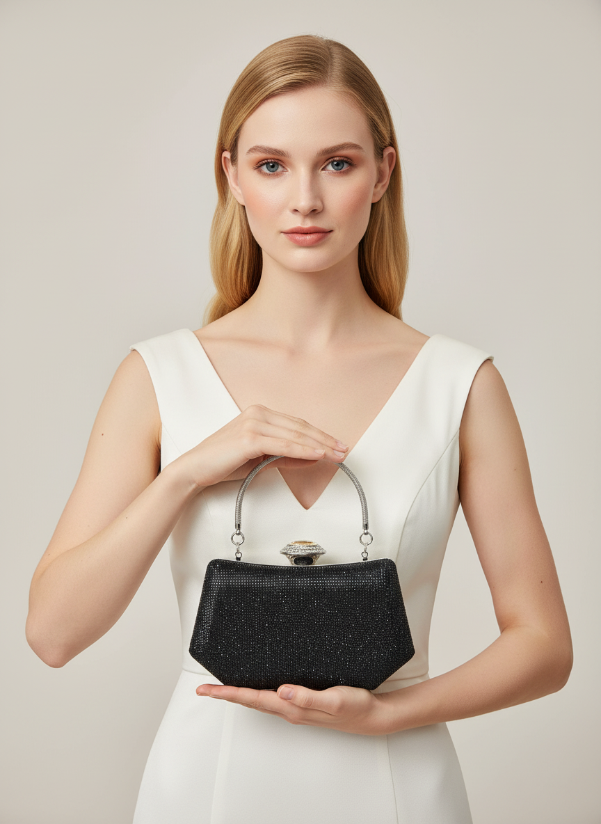 Full Kristal ve İnci Abiye Çanta | Lüks Gümüş Gece Clutch