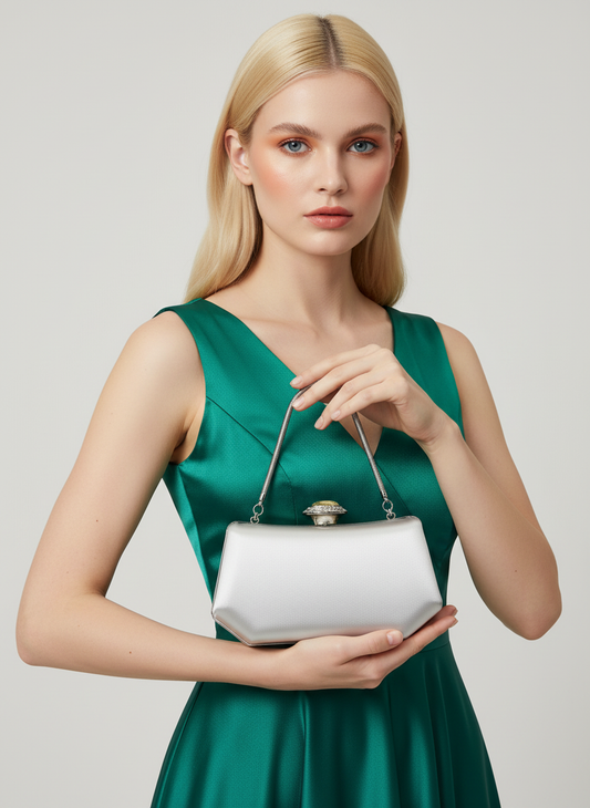 Gümüş Kristal İnci Abiye Çanta | Lüks Saten Gece Çantası