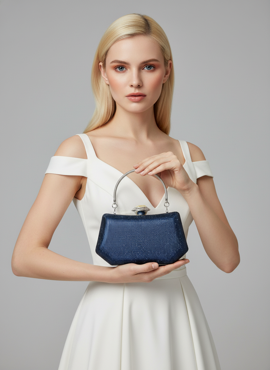 Full Kristal ve İnci Abiye Çanta | Lüks Gümüş Gece Clutch