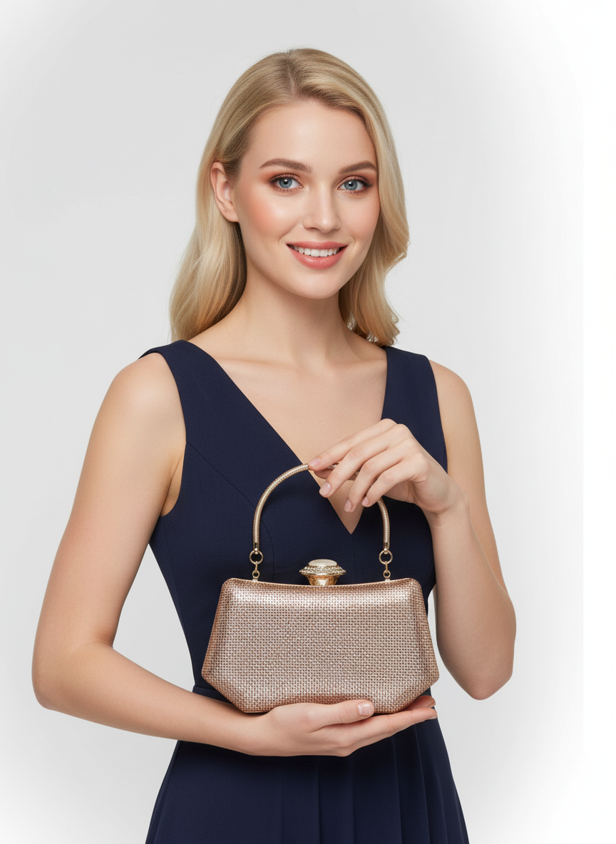 Full Kristal ve İnci Abiye Çanta | Lüks Gümüş Gece Clutch