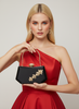 Siyah Saten Kristal Taşlı Lüks Abiye Çanta | Gece ve Düğün Clutch