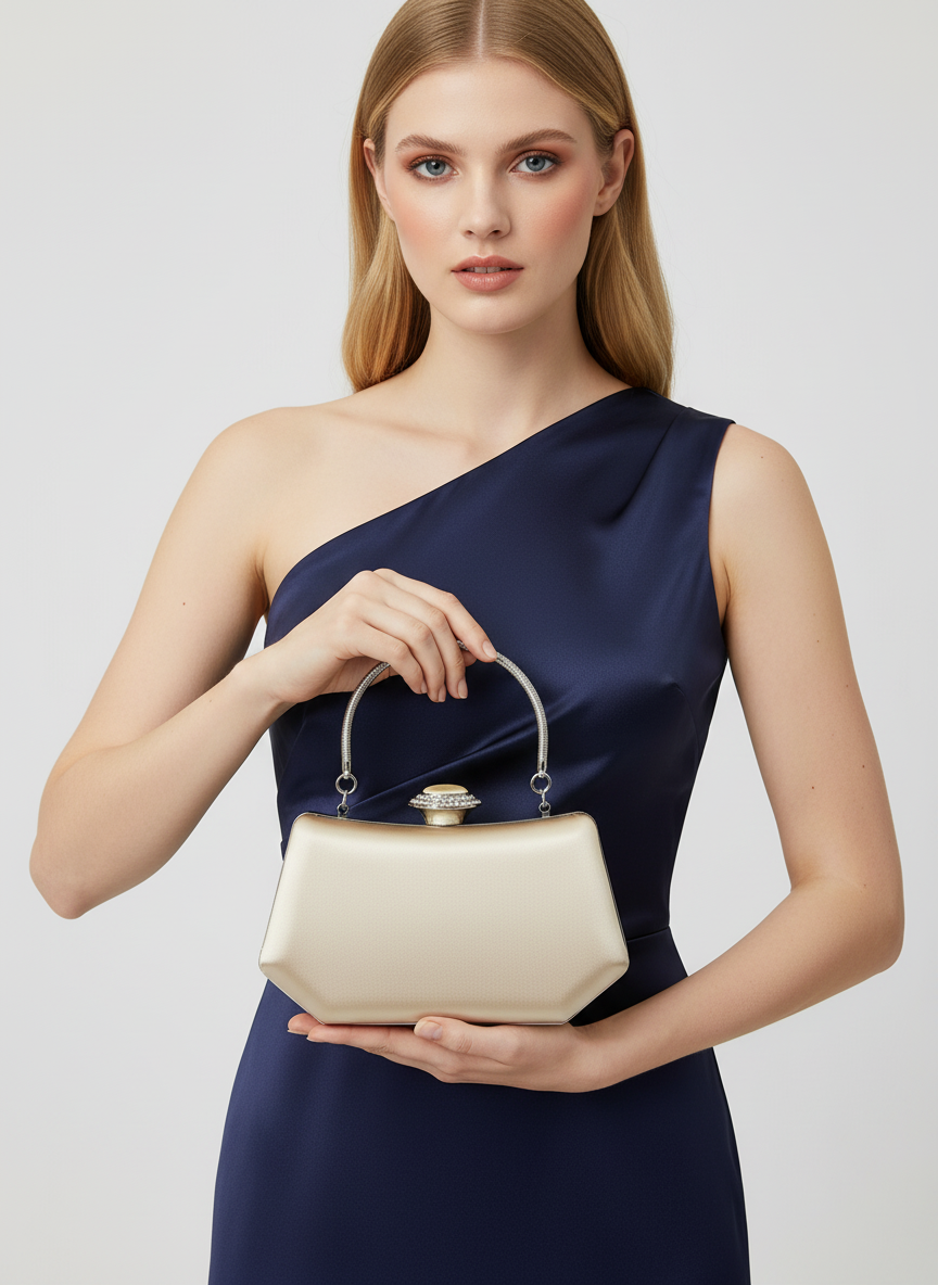 Lüks Ten Nude Abiye Çanta Saten Kristal Taşlı Düğün Clutch