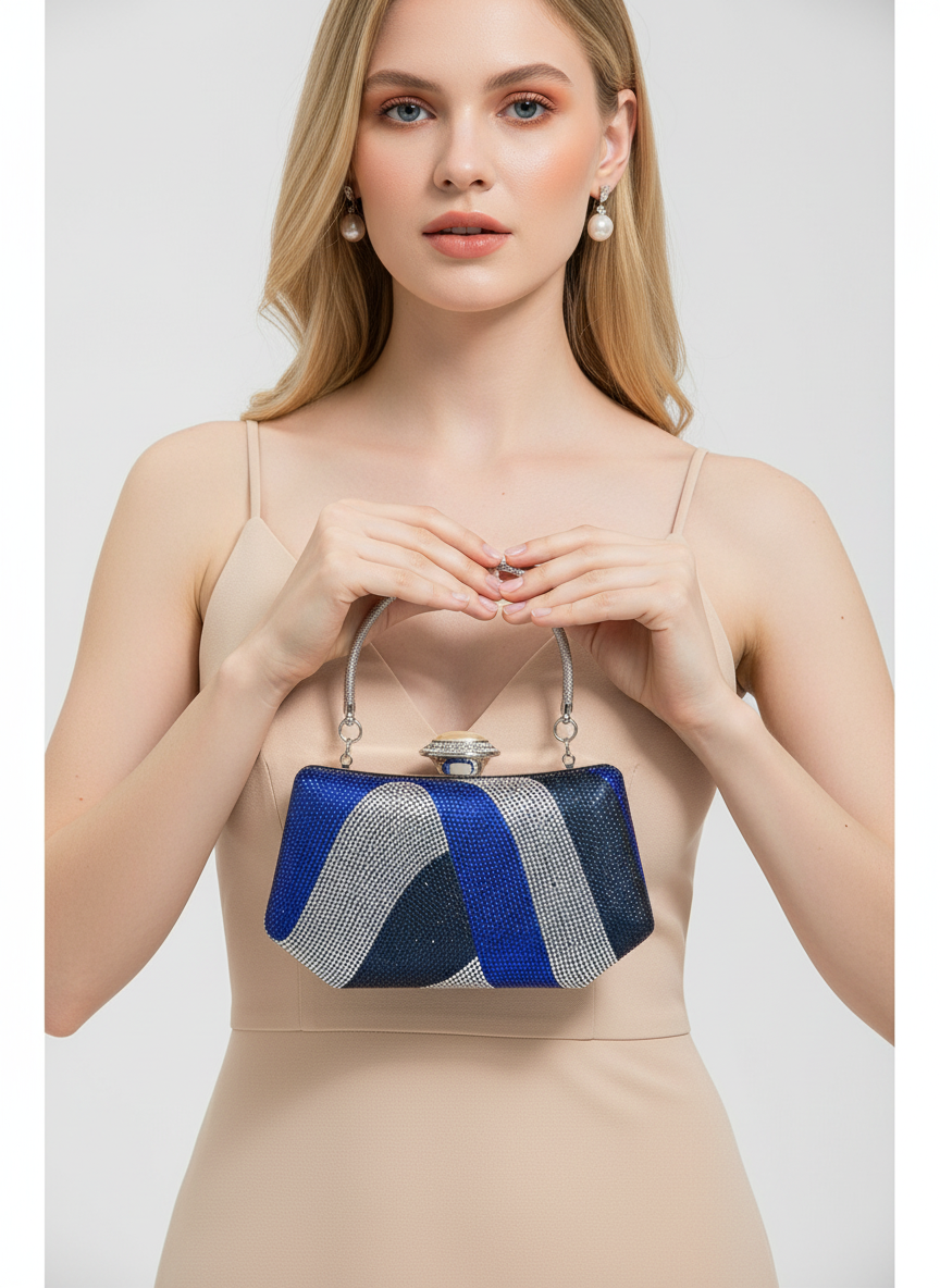 Lüks Kristal ve İnci Gece Çantası Clutch