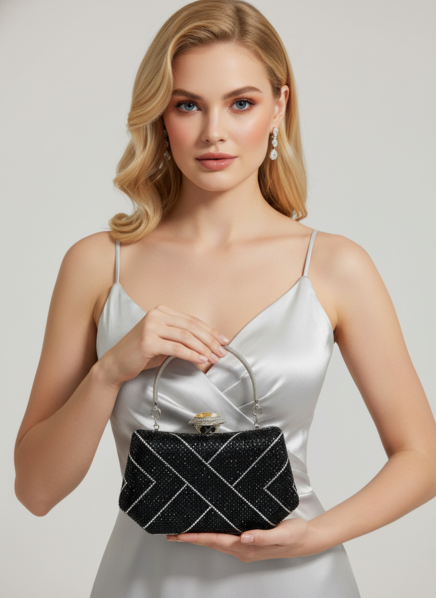 Lüks Kristal İnci Detaylı Abiye Çanta | Düğün ve Gece Clutch