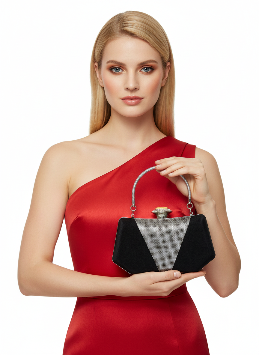 Lüks Saten Abiye Çanta | İnci Detaylı Kristal Gece Clutch