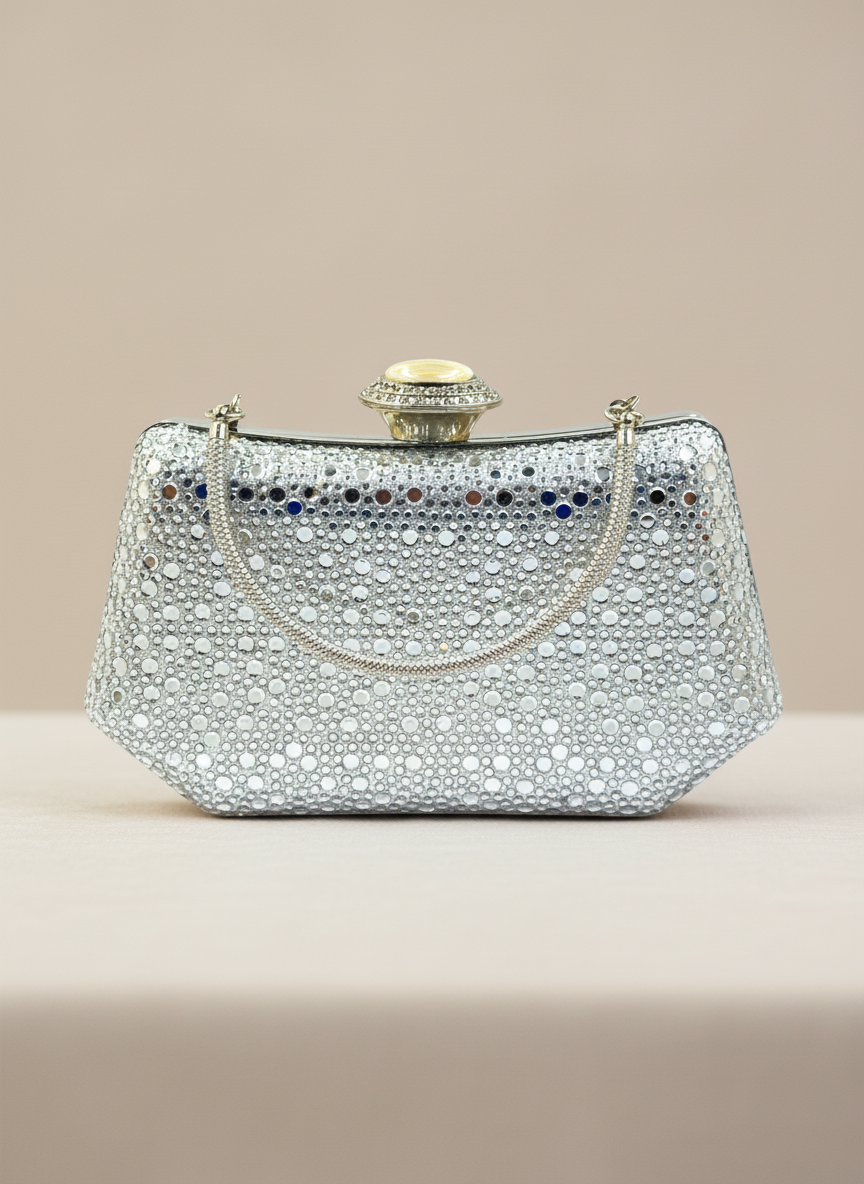 Lüks Kristal İnci Detaylı Abiye Çanta | Düğün Nişan Clutch