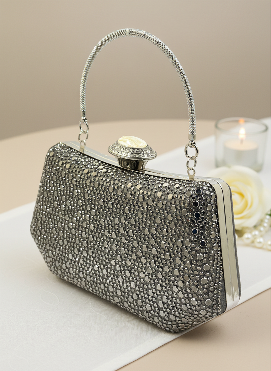 Lüks Kristal İnci Detaylı Abiye Çanta | Düğün Nişan Clutch