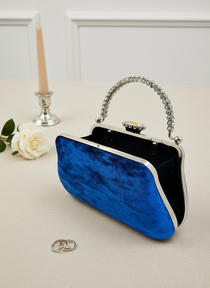 Lüks Kadife İnci İşlemeli Abiye Çanta | Gece ve Düğün Çantası