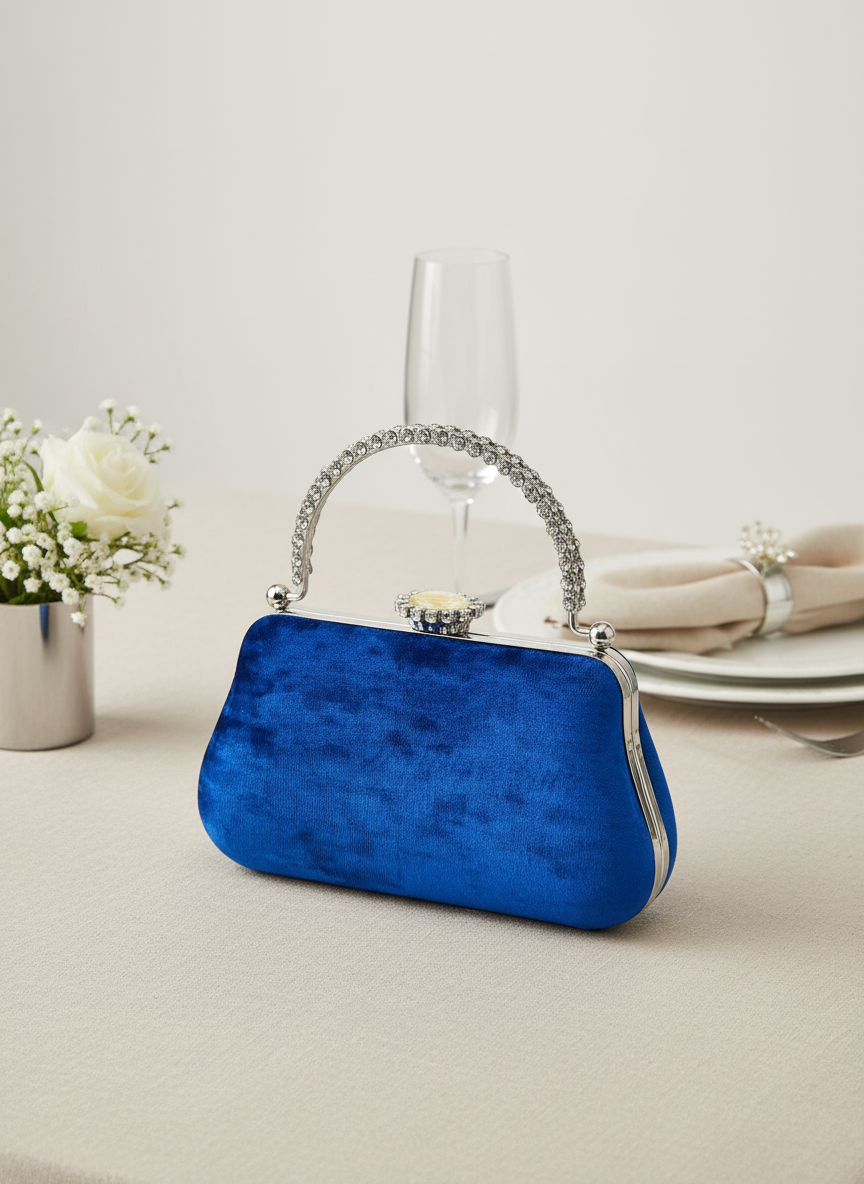 Lüks Kadife İnci İşlemeli Abiye Çanta | Gece ve Düğün Çantası