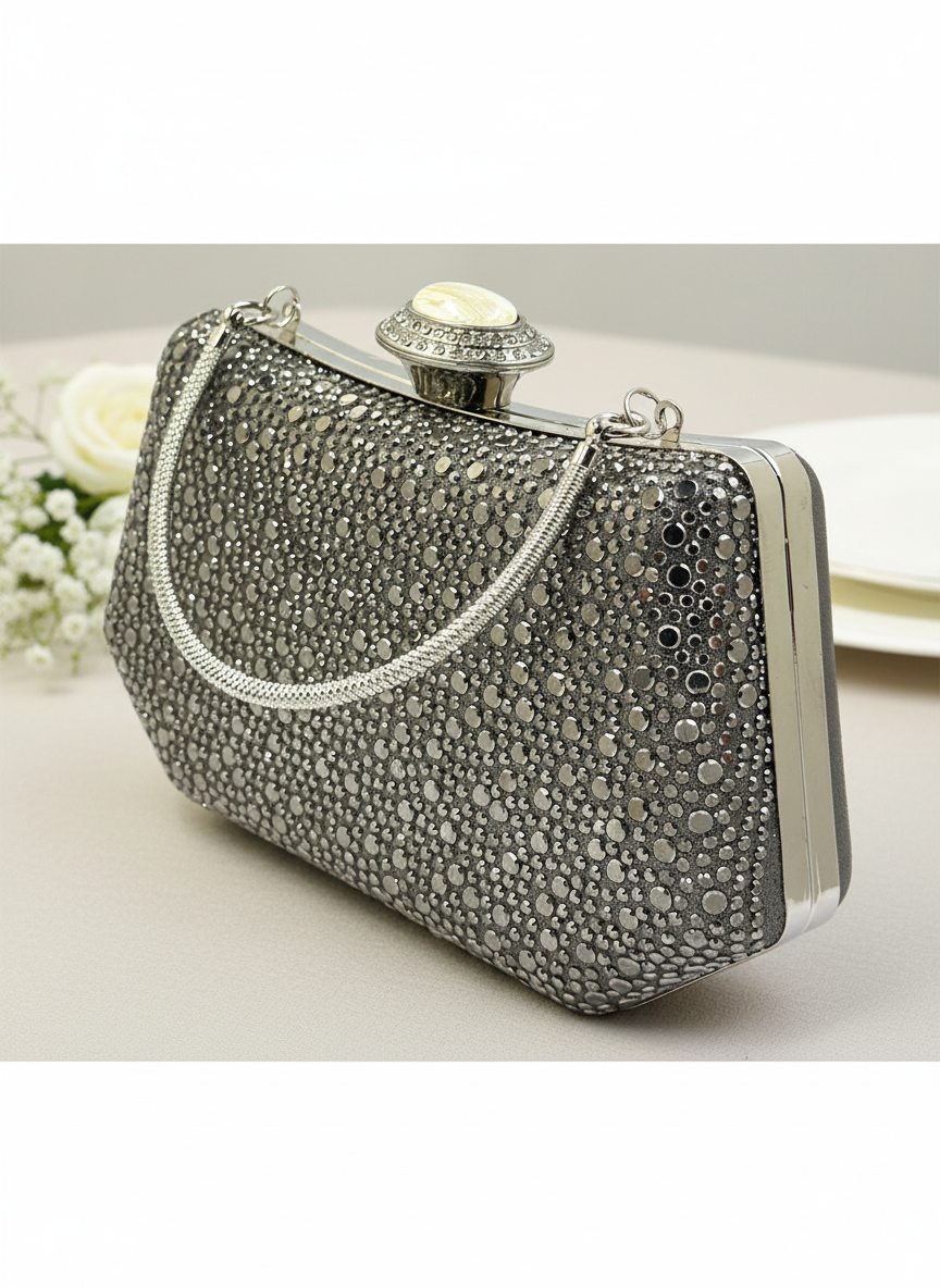 Lüks Kristal İnci Detaylı Abiye Çanta | Düğün Nişan Clutch