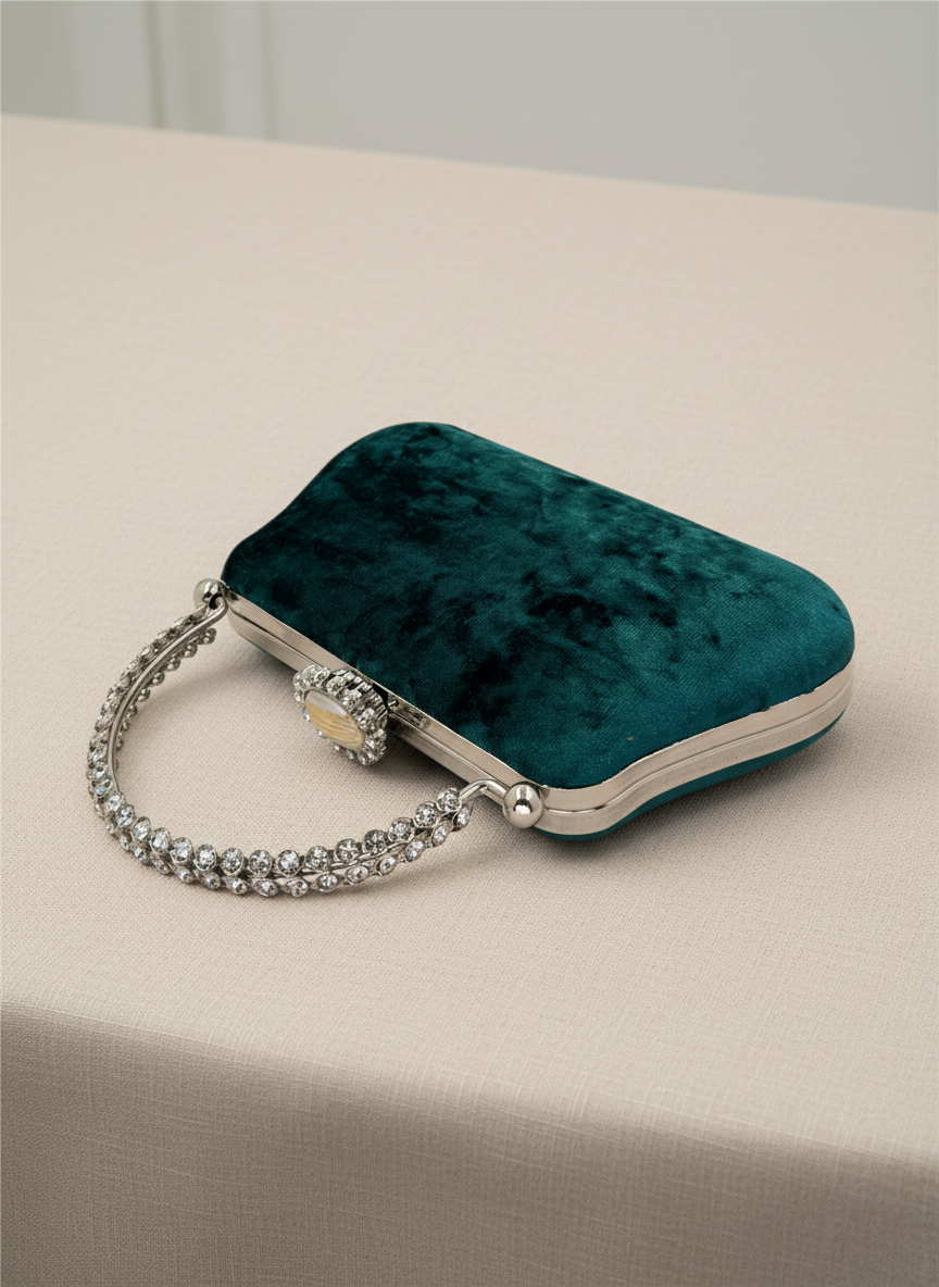 Lüks Kadife İnci İşlemeli Abiye Çanta | Gece ve Düğün Çantası