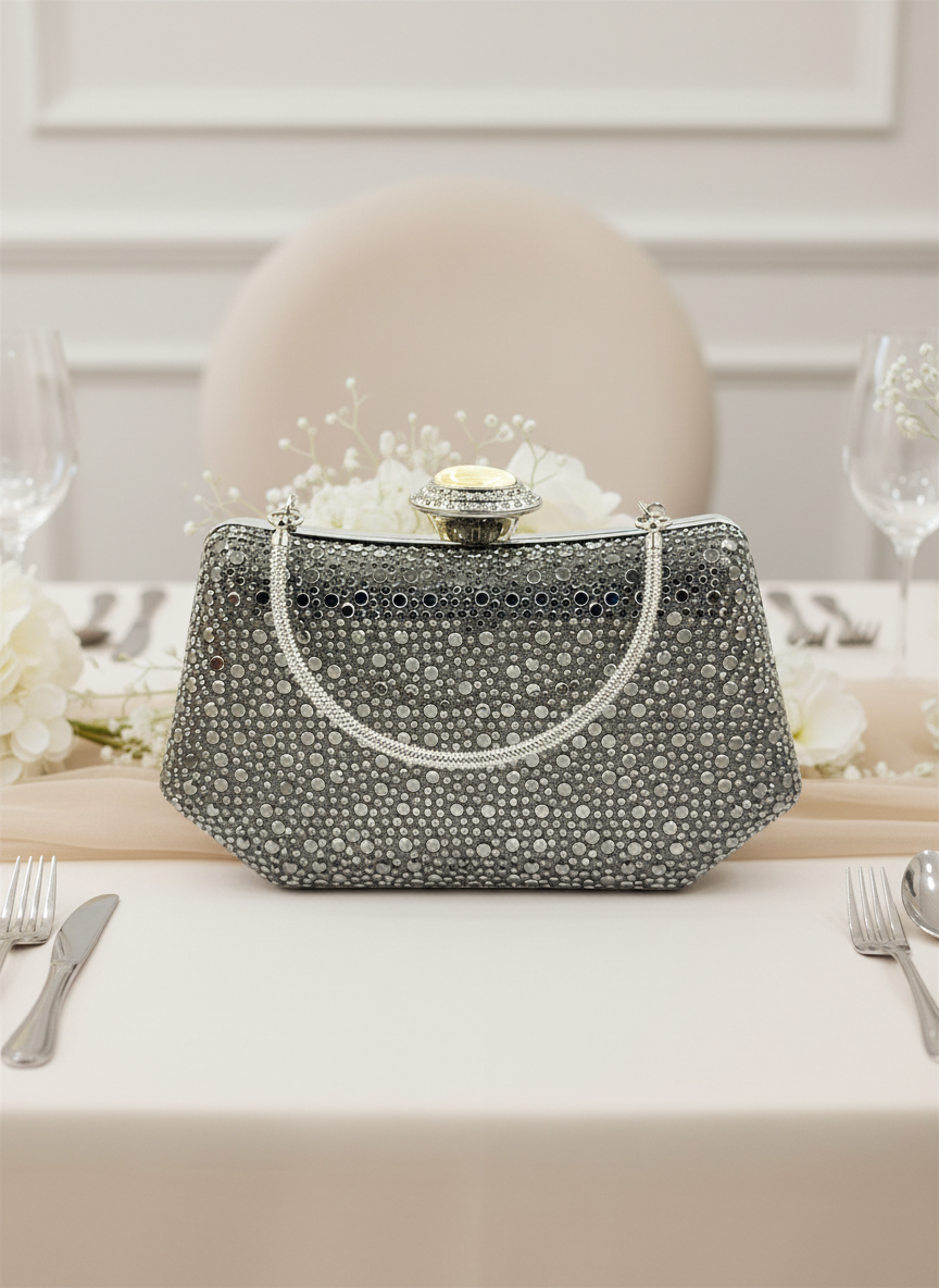 Lüks Kristal İnci Detaylı Abiye Çanta | Düğün Nişan Clutch
