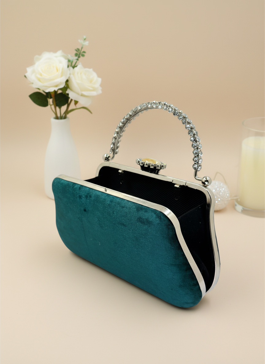 Lüks Kadife İnci İşlemeli Abiye Çanta | Gece ve Düğün Çantası