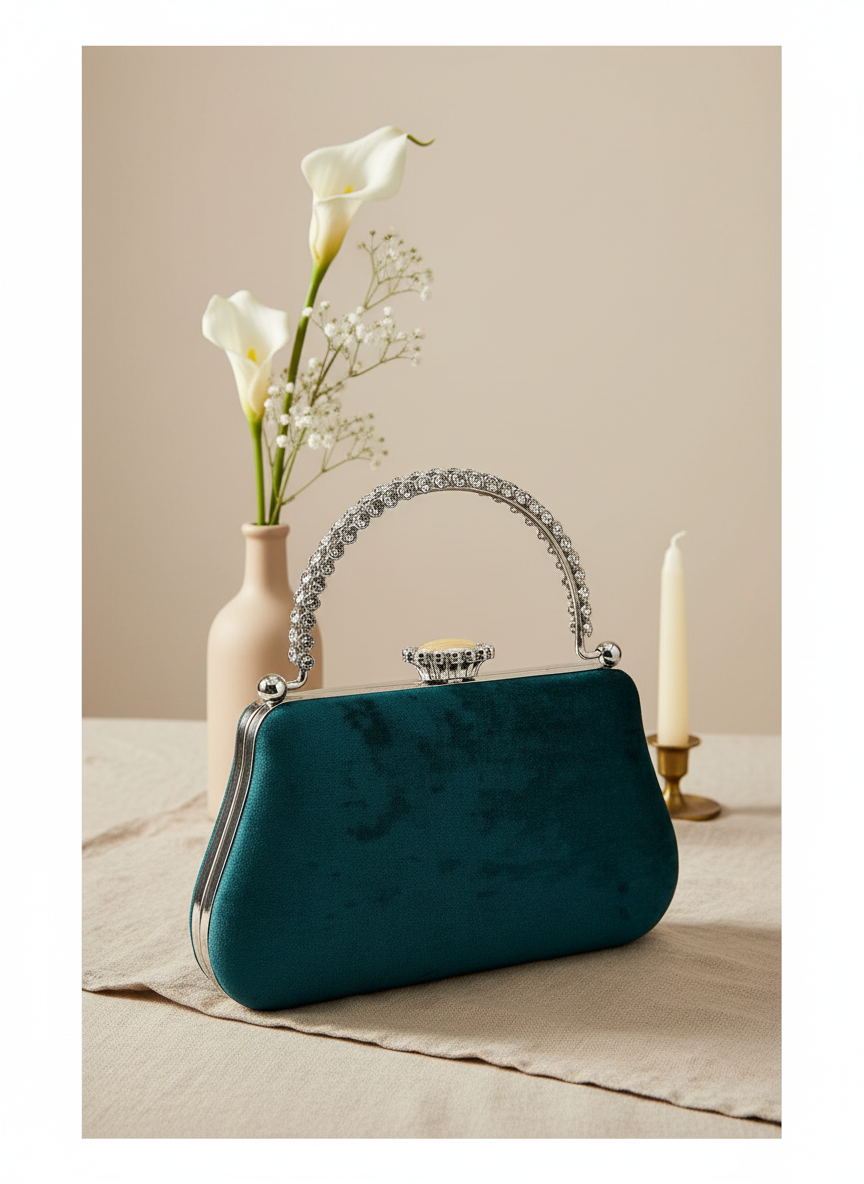 Lüks Kadife İnci İşlemeli Abiye Çanta | Gece ve Düğün Çantası