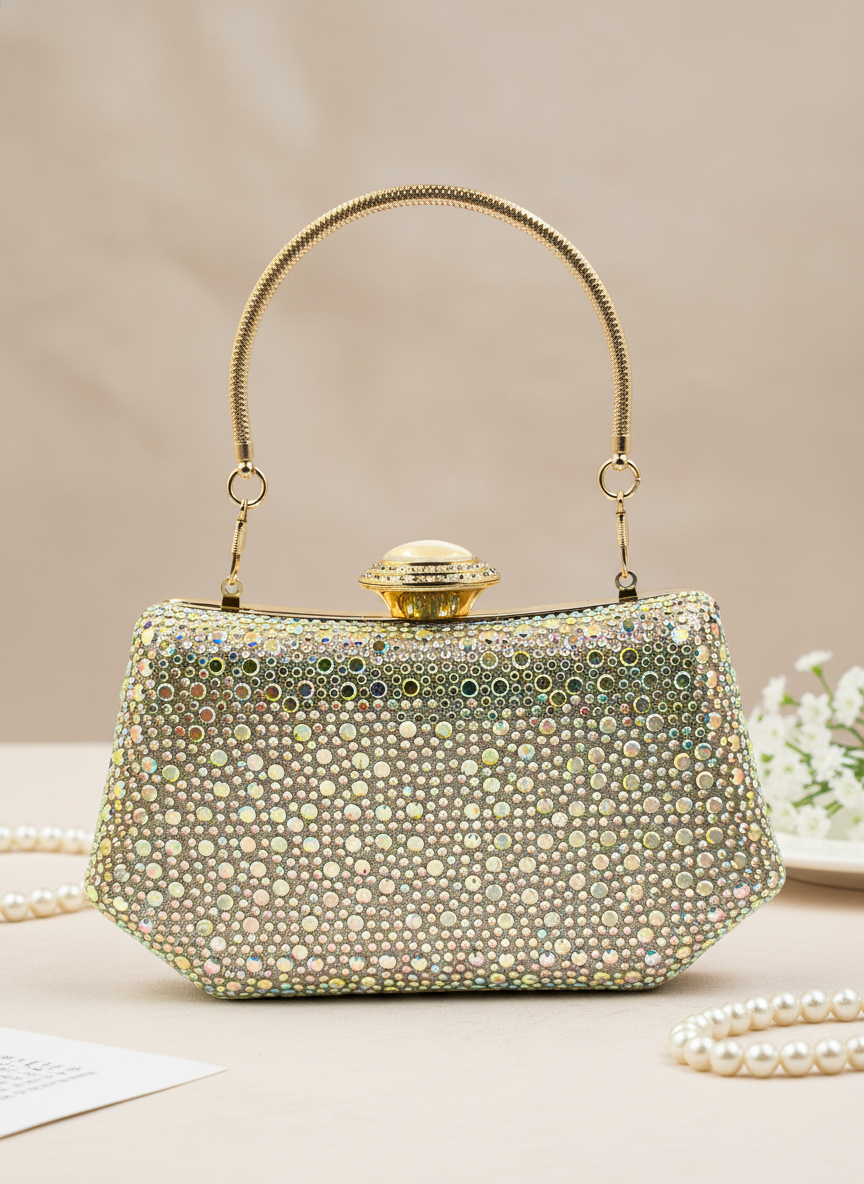 Lüks Kristal İnci Detaylı Abiye Çanta | Düğün Nişan Clutch