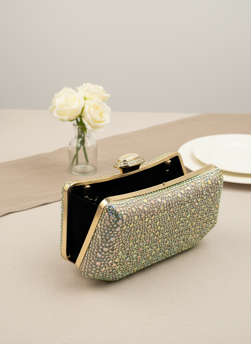 Lüks Kristal İnci Detaylı Abiye Çanta | Düğün Nişan Clutch