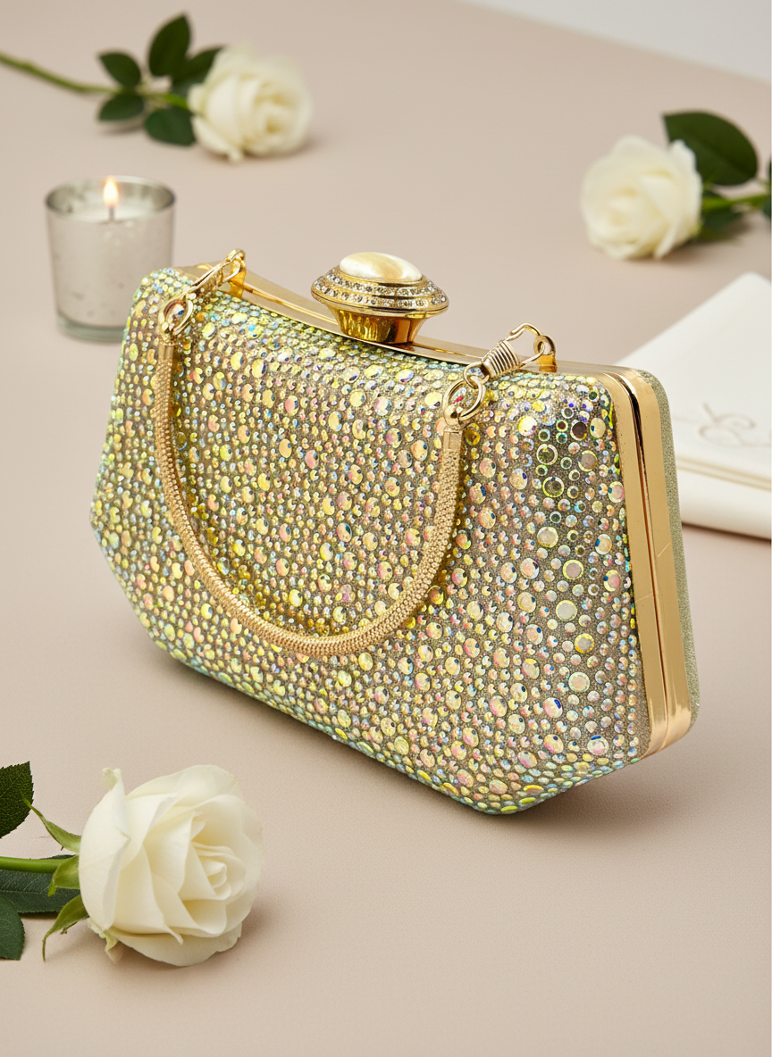 Lüks Kristal İnci Detaylı Abiye Çanta | Düğün Nişan Clutch
