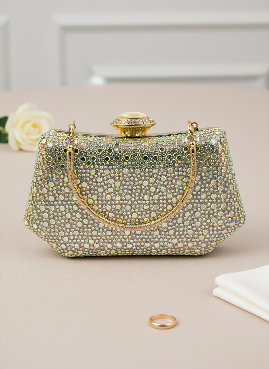 Lüks Kristal İnci Detaylı Abiye Çanta | Düğün Nişan Clutch