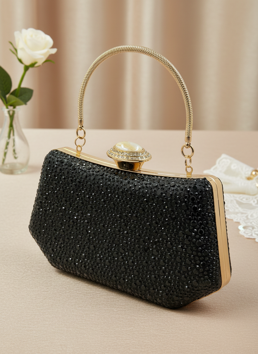 Lüks Kristal İnci Detaylı Abiye Çanta | Düğün Nişan Clutch