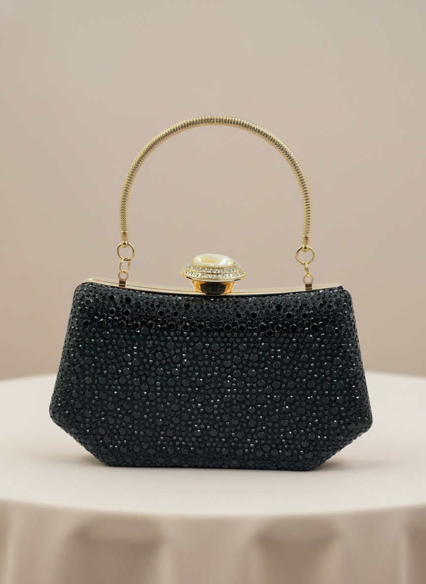 Lüks Kristal İnci Detaylı Abiye Çanta | Düğün Nişan Clutch