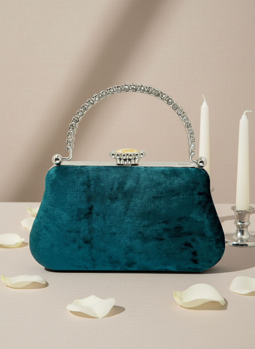 Lüks Kadife İnci İşlemeli Abiye Çanta | Gece ve Düğün Çantası