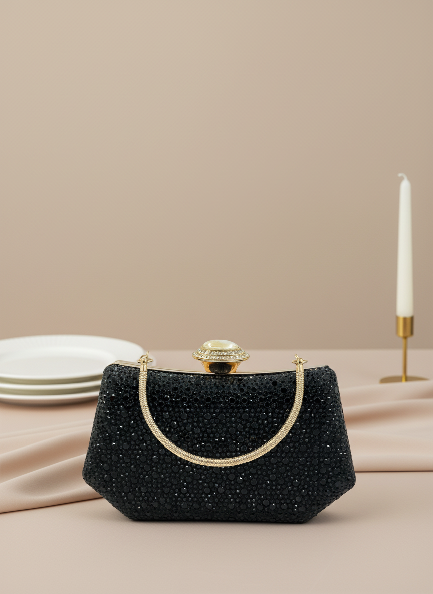 Lüks Kristal İnci Detaylı Abiye Çanta | Düğün Nişan Clutch