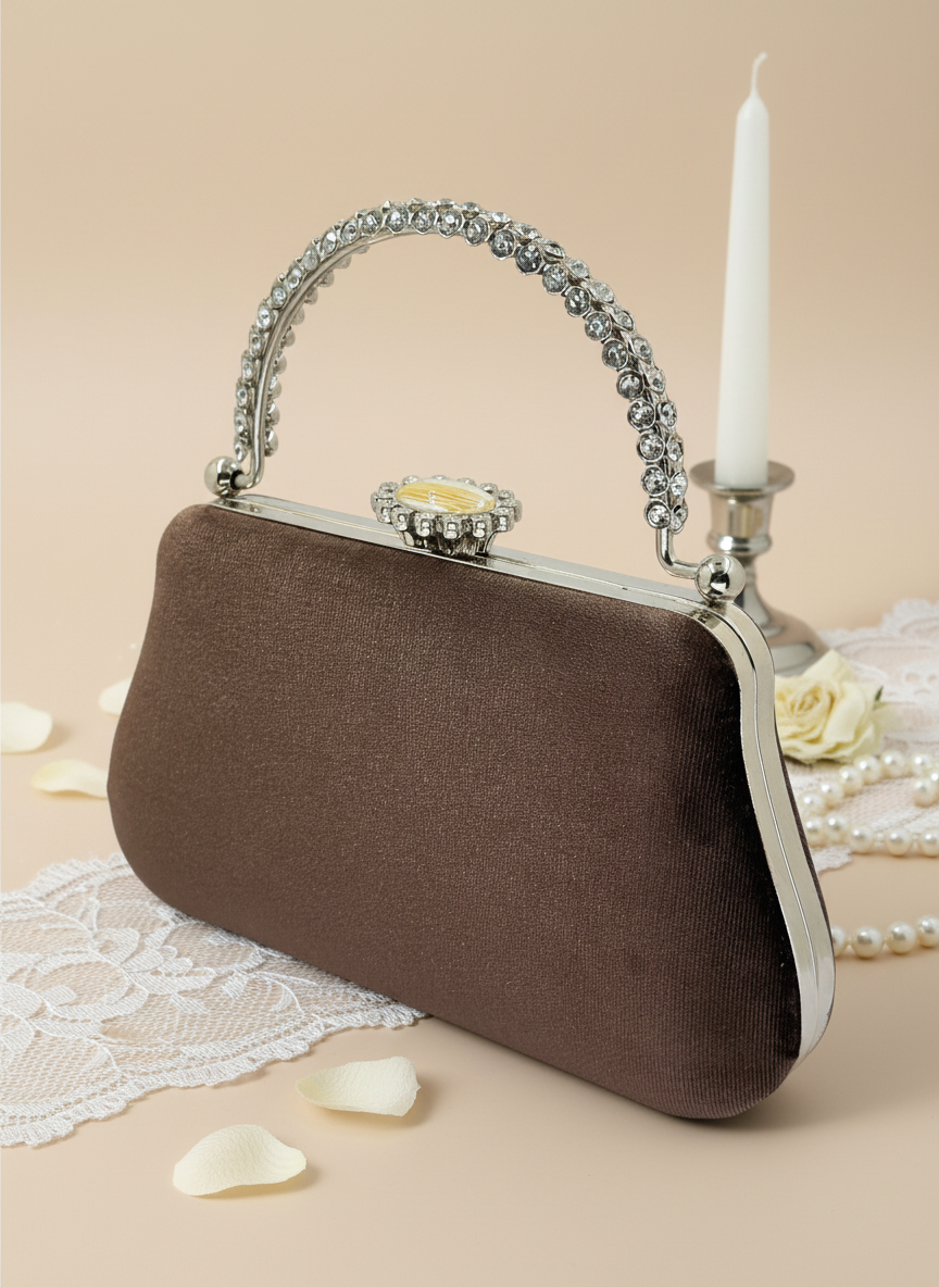 Lüks Kadife İnci İşlemeli Abiye Çanta | Gece ve Düğün Çantası