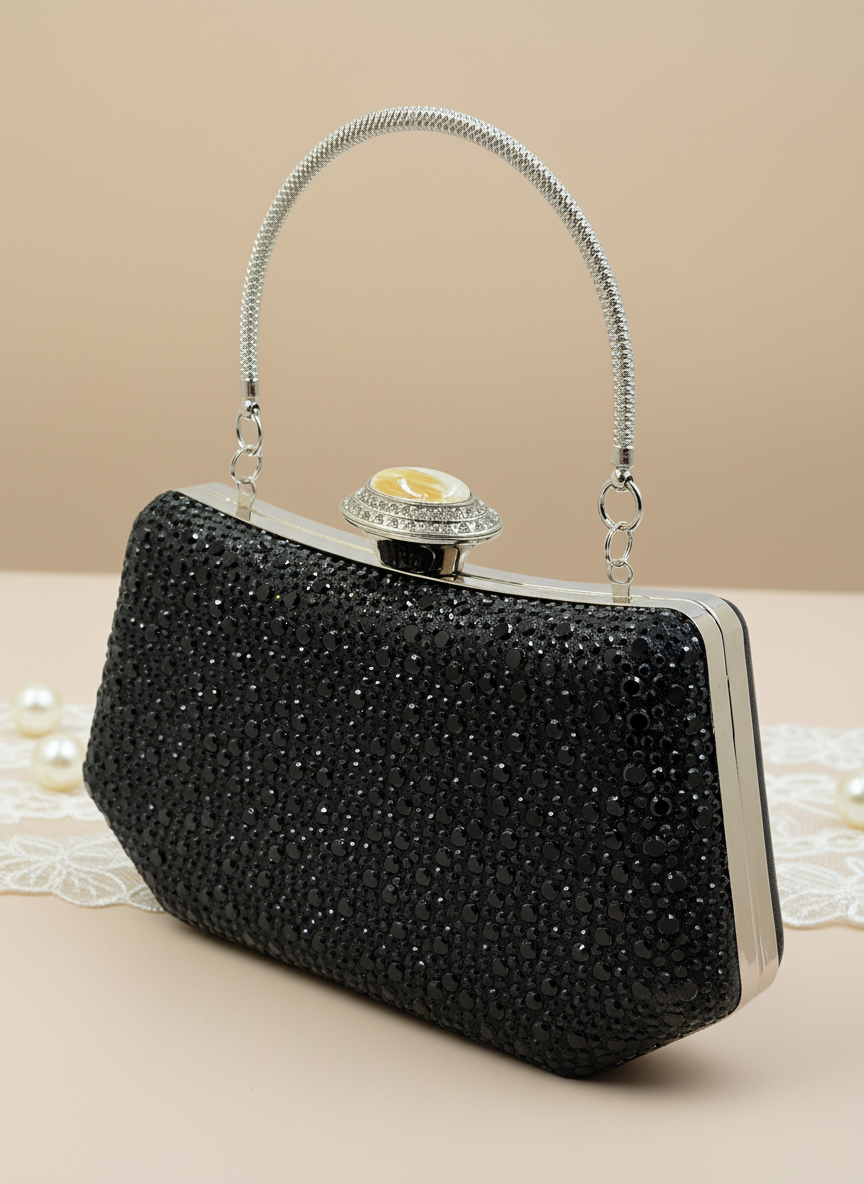 Lüks Kristal İnci Detaylı Abiye Çanta | Düğün Nişan Clutch