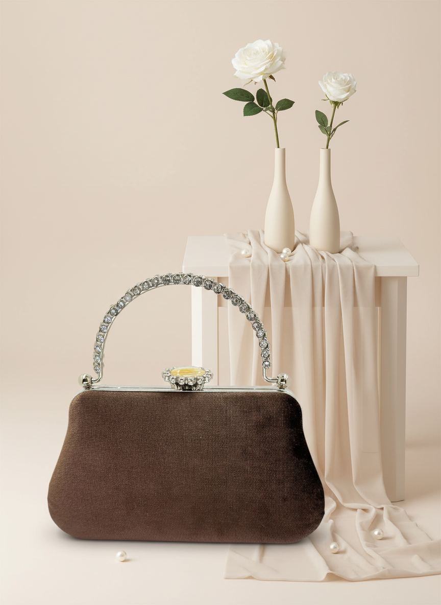 Lüks Kadife İnci İşlemeli Abiye Çanta | Gece ve Düğün Çantası
