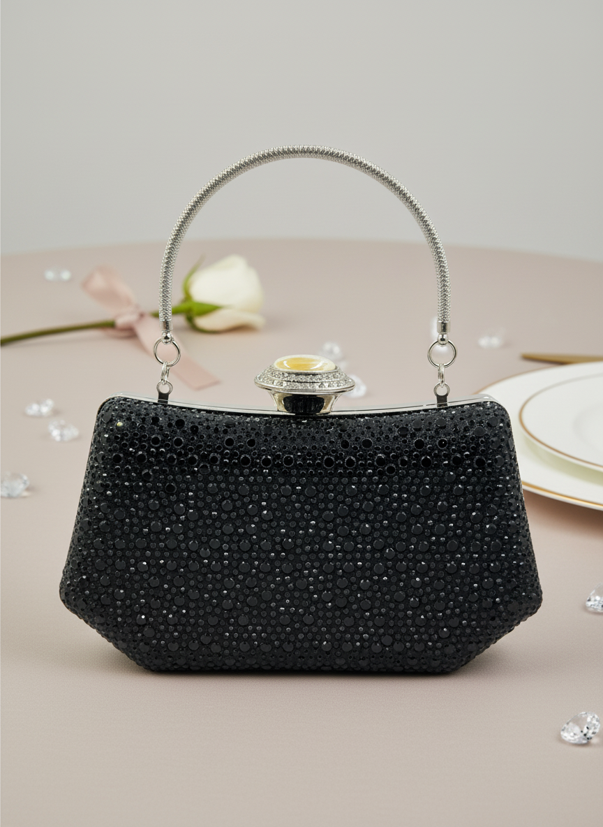 Lüks Kristal İnci Detaylı Abiye Çanta | Düğün Nişan Clutch