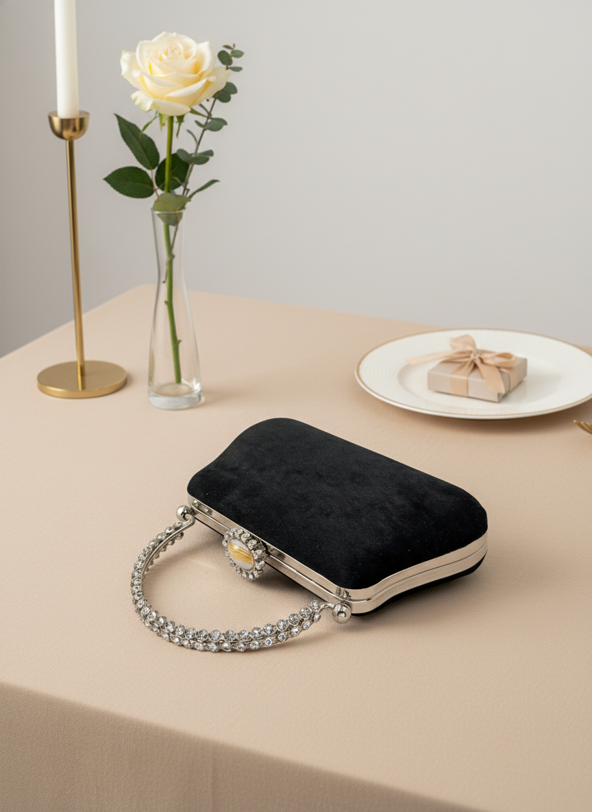 Lüks Kadife İnci İşlemeli Abiye Çanta | Gece ve Düğün Çantası