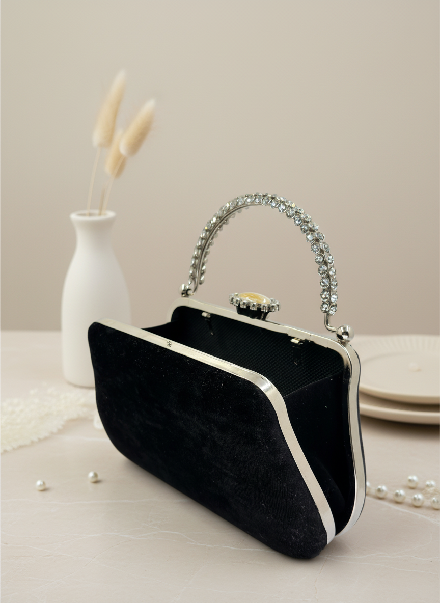 Lüks Kadife İnci İşlemeli Abiye Çanta | Gece ve Düğün Çantası