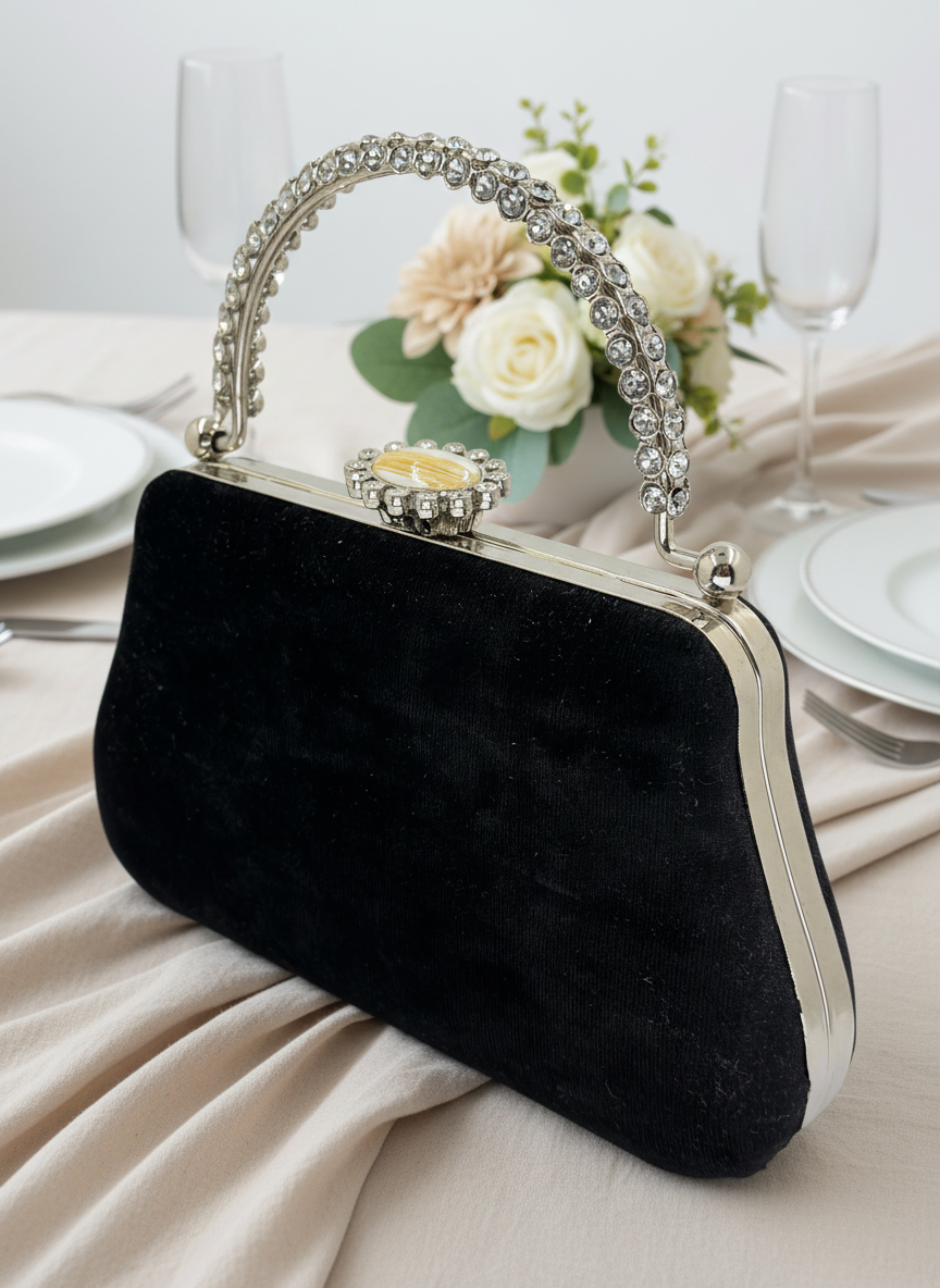 Lüks Kadife İnci İşlemeli Abiye Çanta | Gece ve Düğün Çantası