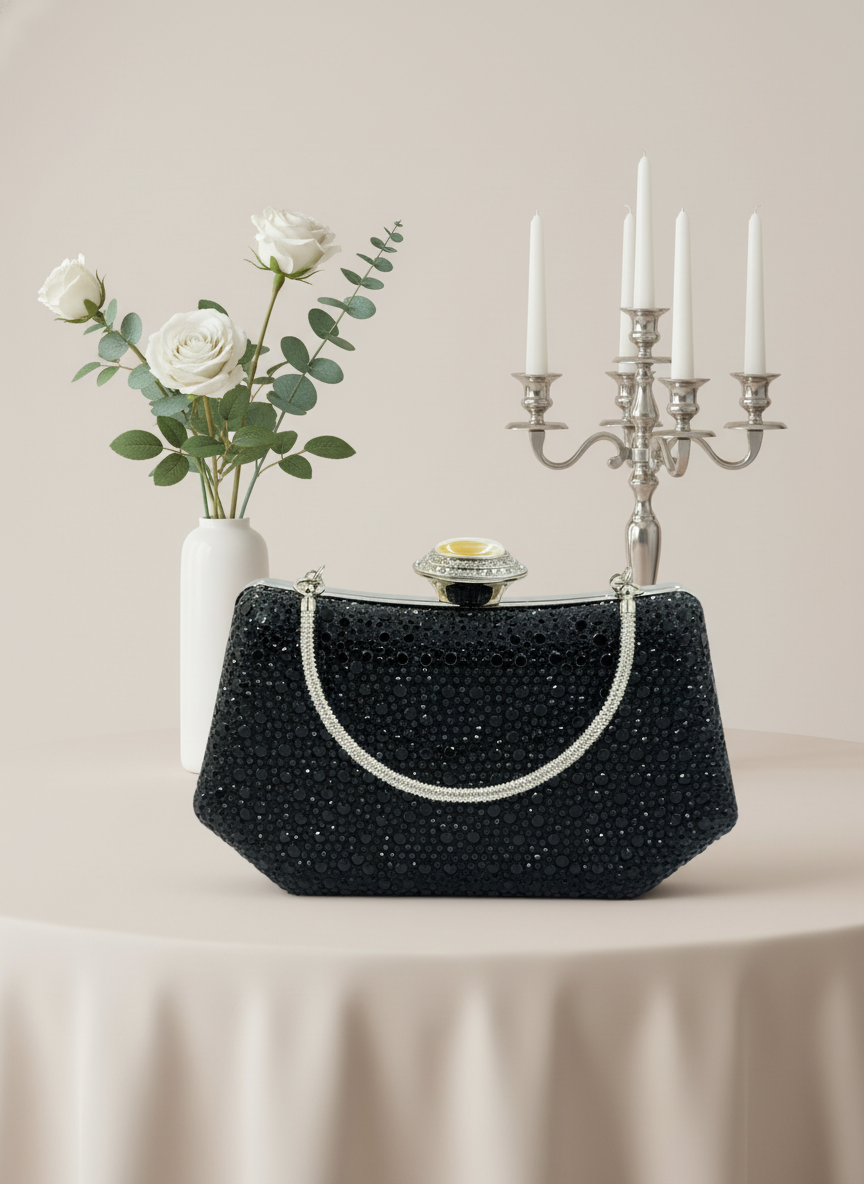 Lüks Kristal İnci Detaylı Abiye Çanta | Düğün Nişan Clutch