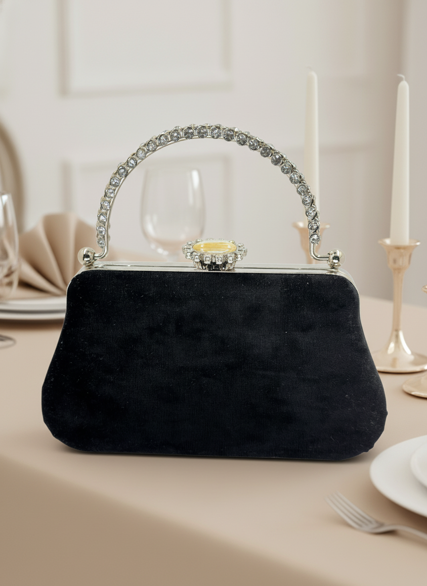 Lüks Kadife İnci İşlemeli Abiye Çanta | Gece ve Düğün Çantası