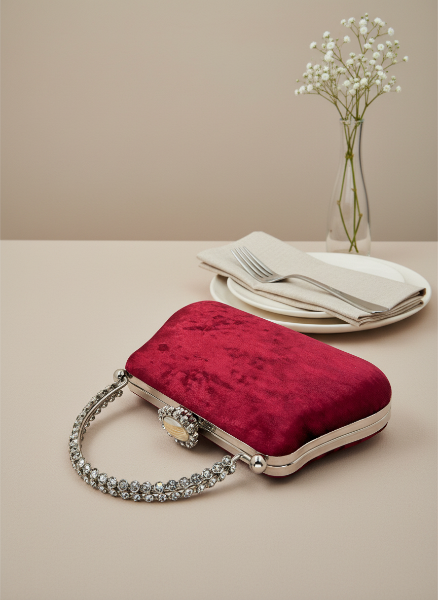 Lüks Kadife İnci İşlemeli Abiye Çanta | Gece ve Düğün Çantası