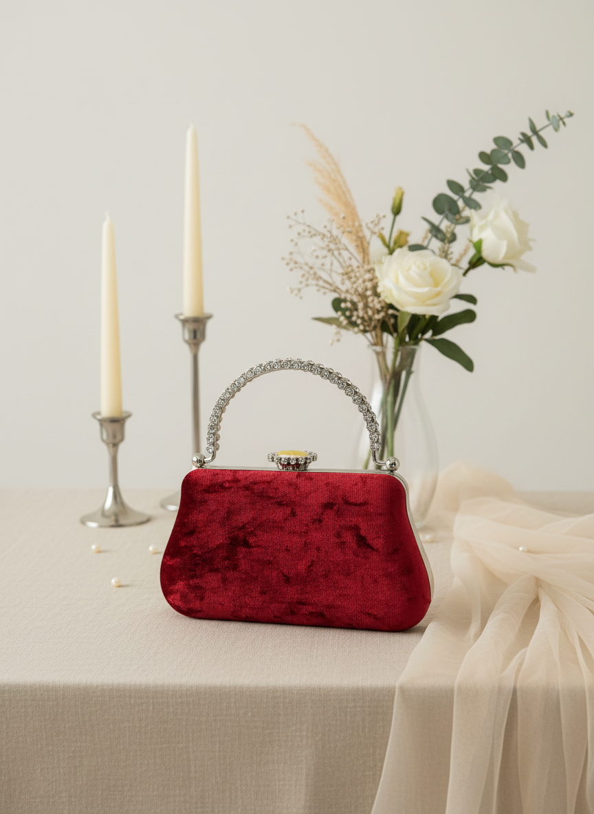 Lüks Kadife İnci İşlemeli Abiye Çanta | Gece ve Düğün Çantası