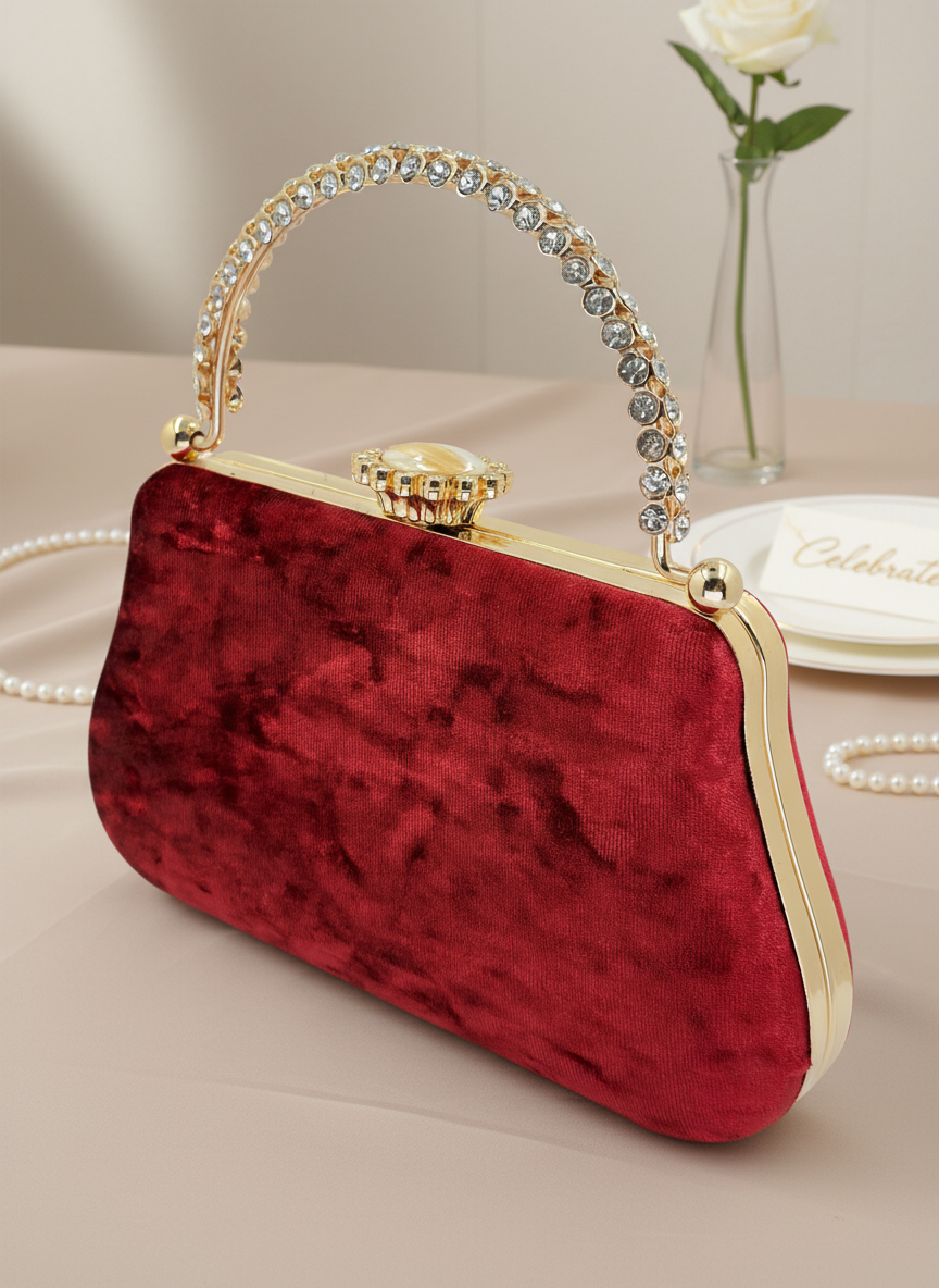 Lüks Kadife İnci İşlemeli Abiye Çanta | Gece ve Düğün Çantası