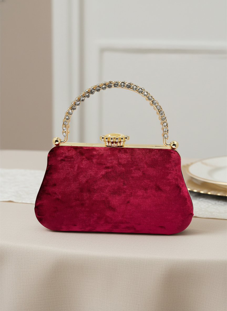 Lüks Kadife İnci İşlemeli Abiye Çanta | Gece ve Düğün Çantası