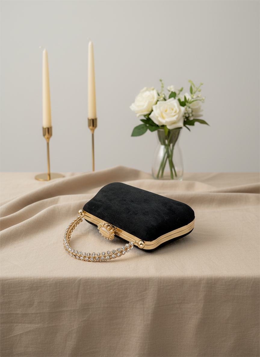 Lüks Kadife İnci İşlemeli Abiye Çanta | Gece ve Düğün Çantası