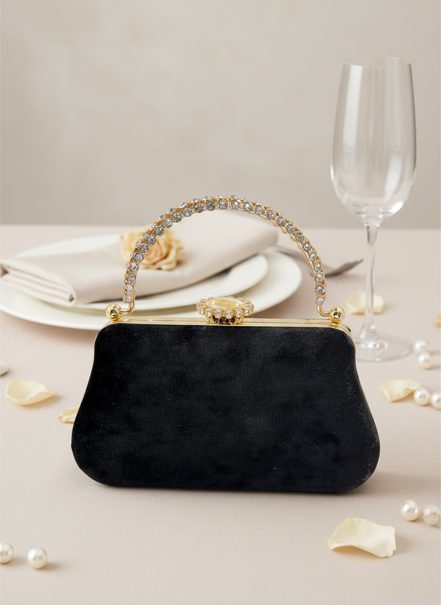 Lüks Kadife İnci İşlemeli Abiye Çanta | Gece ve Düğün Çantası