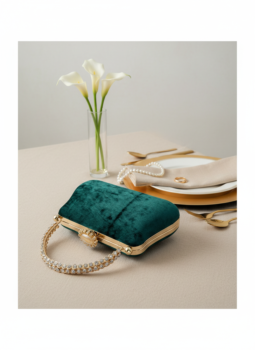 Lüks Kadife İnci İşlemeli Abiye Çanta | Gece ve Düğün Çantası