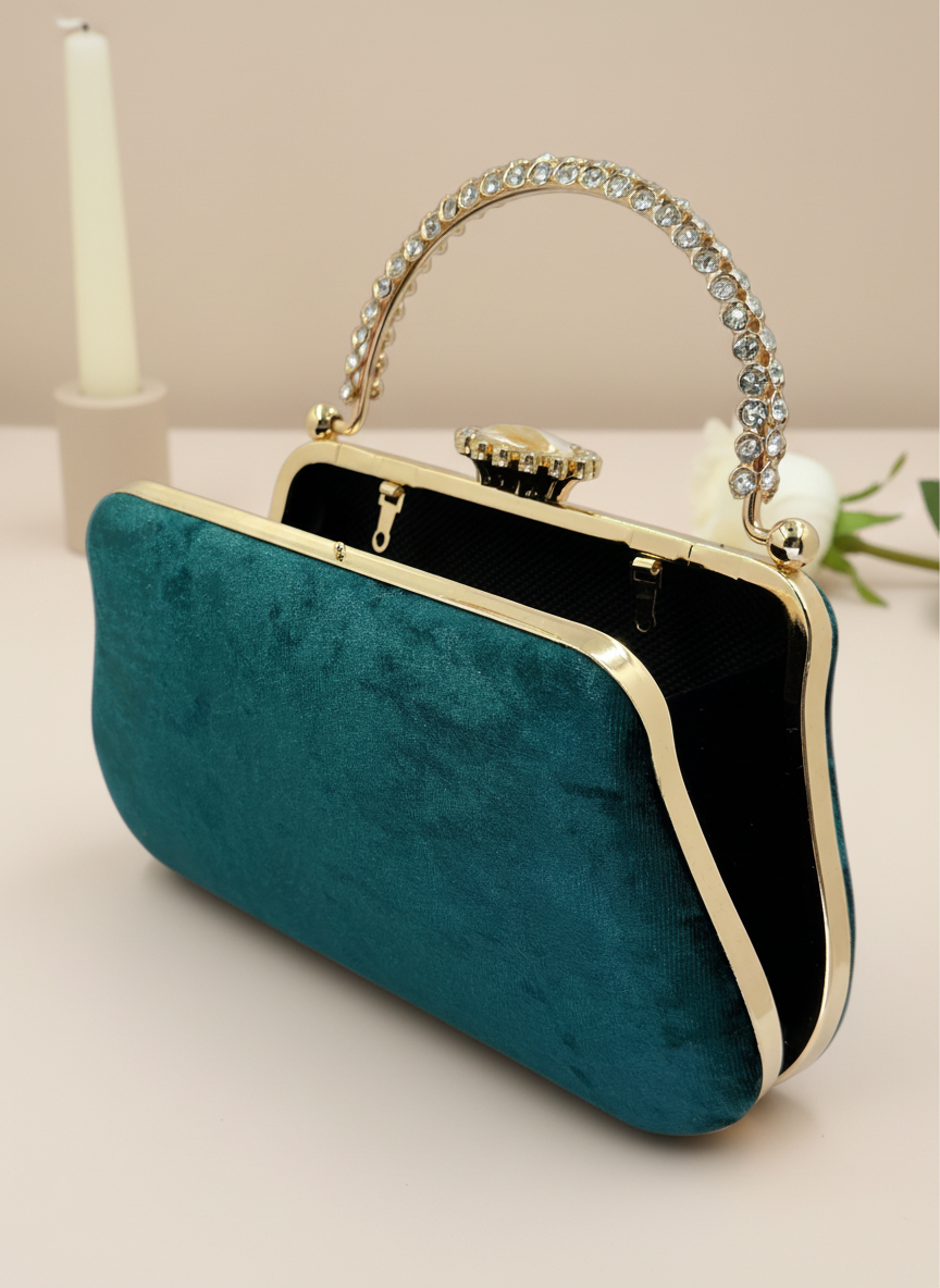 Lüks Kadife İnci İşlemeli Abiye Çanta | Gece ve Düğün Çantası