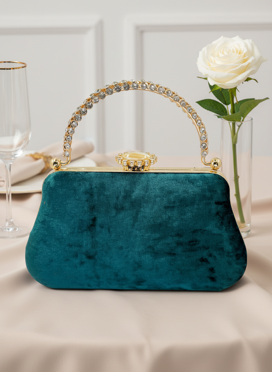 Lüks Kadife İnci İşlemeli Abiye Çanta | Gece ve Düğün Çantası