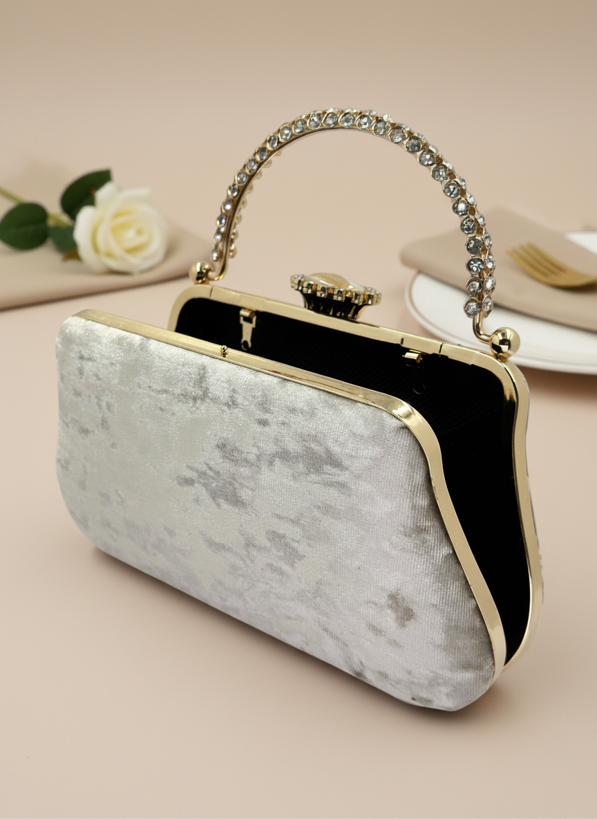 Lüks Kadife İnci İşlemeli Abiye Çanta | Gece ve Düğün Çantası