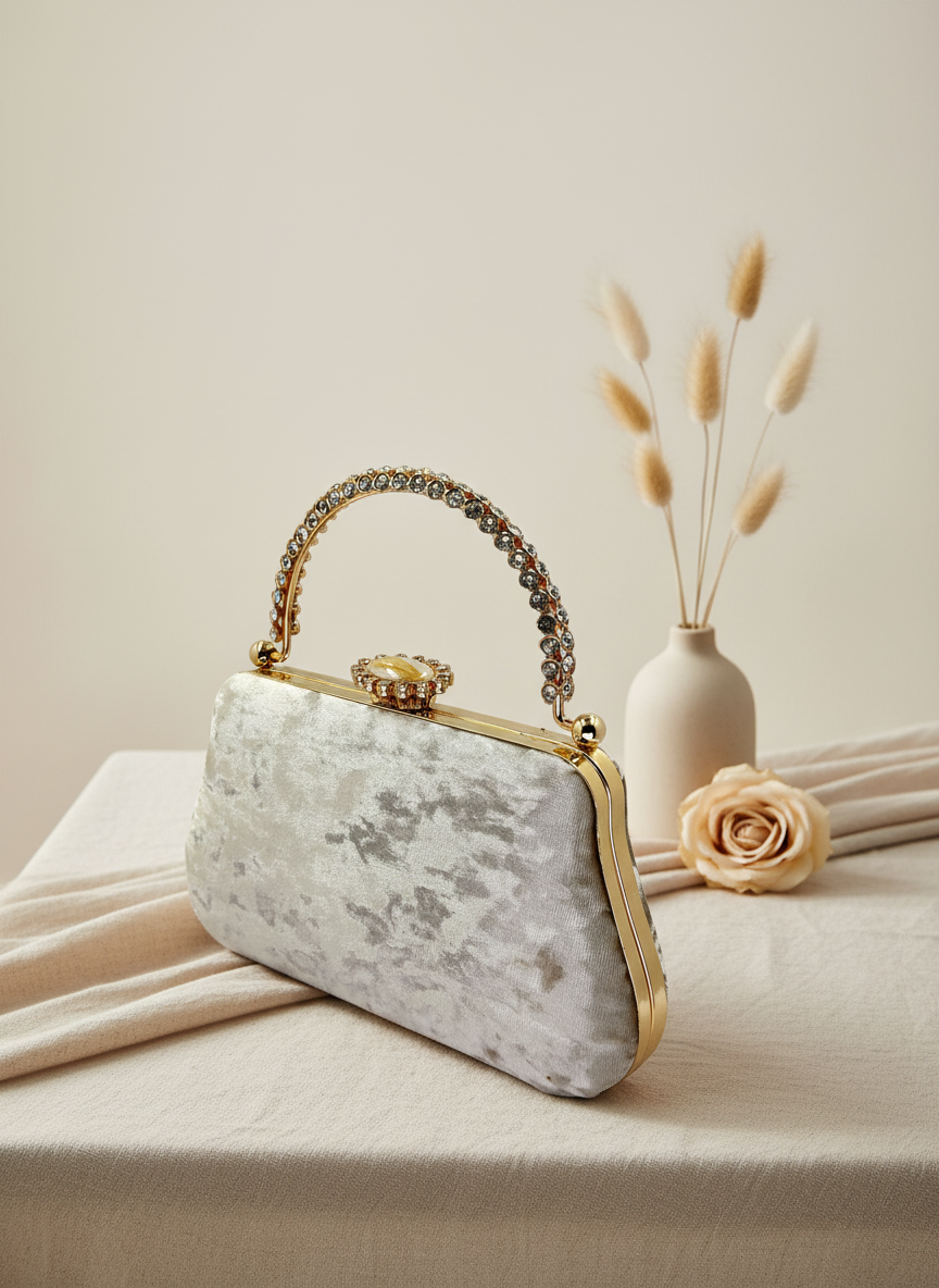 Lüks Kadife İnci İşlemeli Abiye Çanta | Gece ve Düğün Çantası